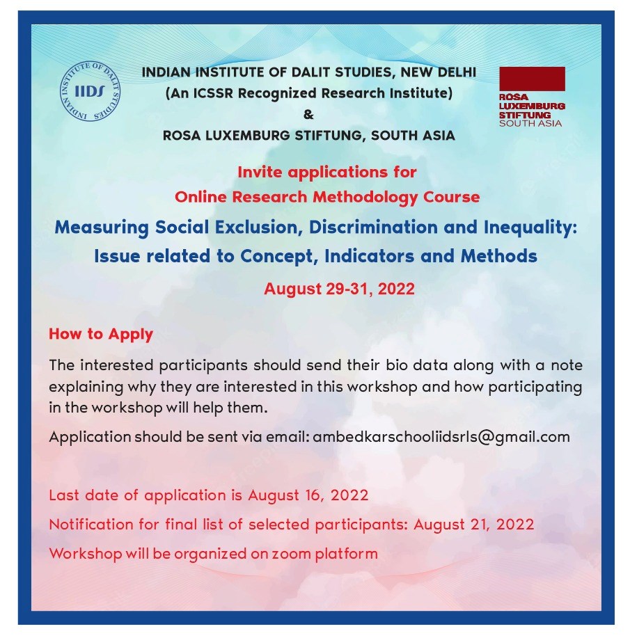 Applications are invited for Research Methodology Workshop jointly organized by IIDS and RLS